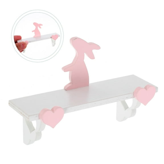 PBPBOX Wood Miniature Doll House Wall Shelf with Bunny Decor for Creative Play and Decoration White