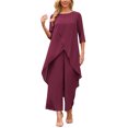 thumbnail image 2 of INSPIRE CHIC Women's 2 Piece Chiffon Sets Summer Dressy Pantsuits High Low Top Pants Set Formal Wedding Guest Outfit S Deep Burgundy, 2 of 6