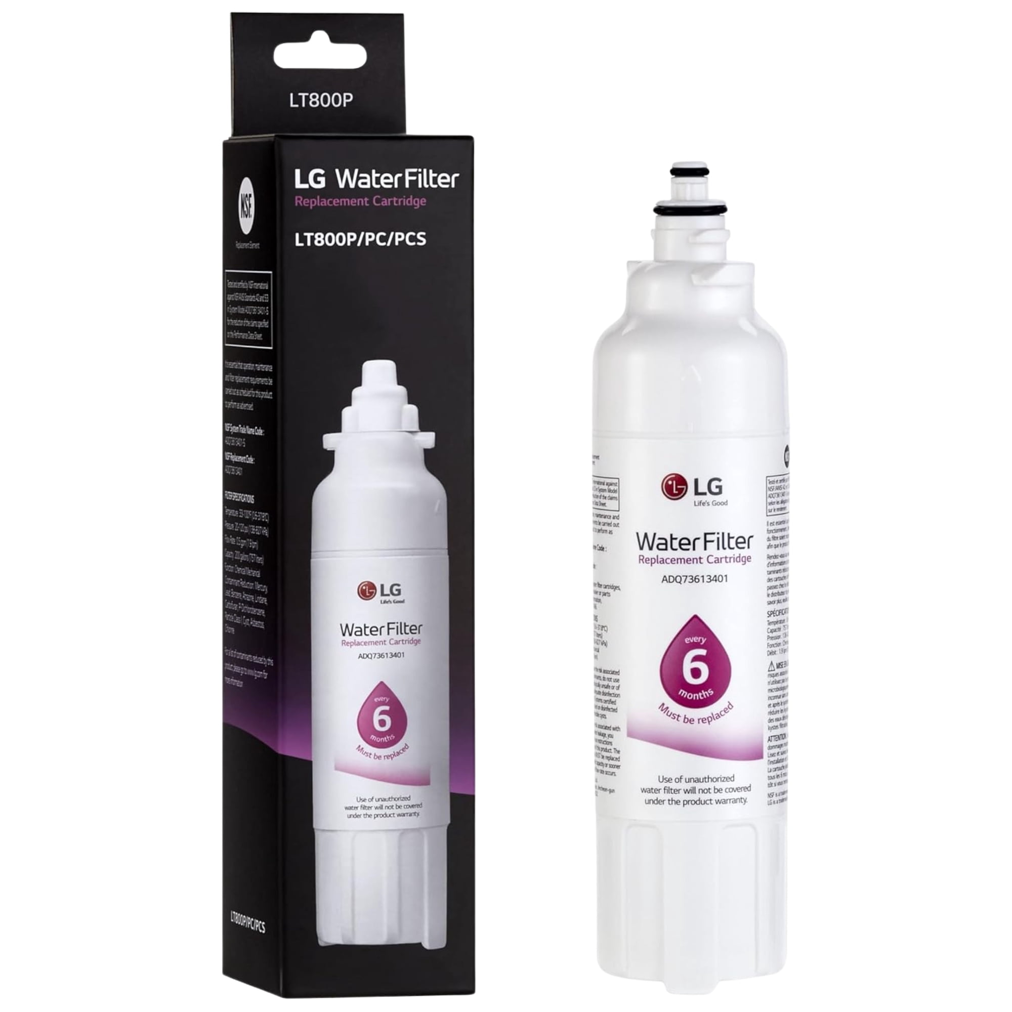 LG LT800P- 6 Month / 200 Gallon Capacity Replacement Refrigerator Water Filter (NSF42 and NSF53) ADQ73613401, ADQ73613408, or ADQ75795104 , White