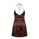 thumbnail image 5 of VISgogo Vestido de verano sin mangas para mujer, color sólido, cuello halter, corte bajo, mini vestido VISgogo moda, 5 of 9