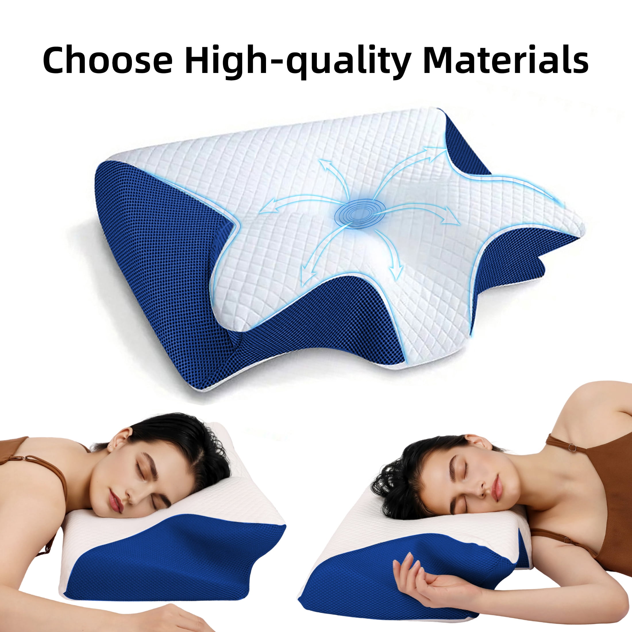 NJWY Butterfly Memory Foam Neck Pillow, Ergonomic Cervical Pillow for Neck Pain Relief, Side Back Stomach Sleeper Support Pillow for Adults (Blue)