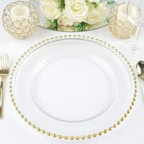 BalsaCircle 8 Clear 12" Round Glass Charger Plates Gold Beaded Rim Tableware Wedding Reception  Dinner Party Decoration Supplies