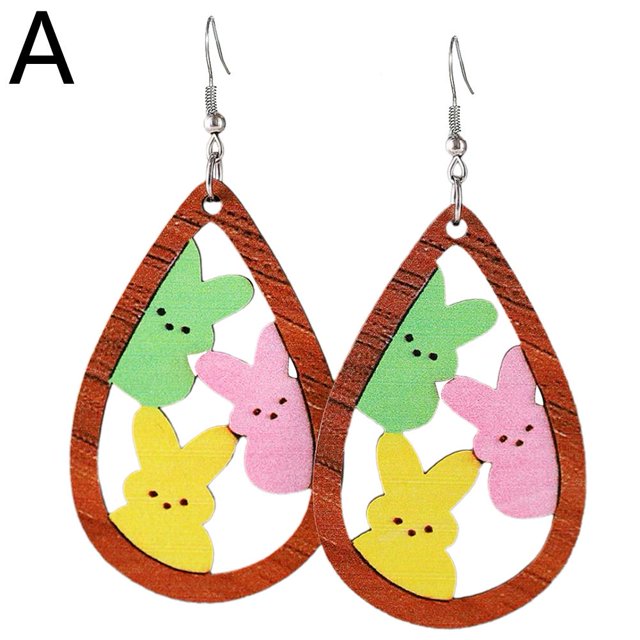 Pendientes de Pascua transfronterizos europeos y americanos, nuevos pendientes de conejo de madera hueco con forma de gota de agua, pendientes de personalidad femenina, accesorios.