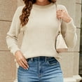 thumbnail image 4 of zaveiop Women's Clearance Pullover Sweater Round Neck Slim Fit Long Sleeved Jacquard Top with Daisy Print Pattern Autumn and Winter New Sweater (Beige, L), 4 of 9