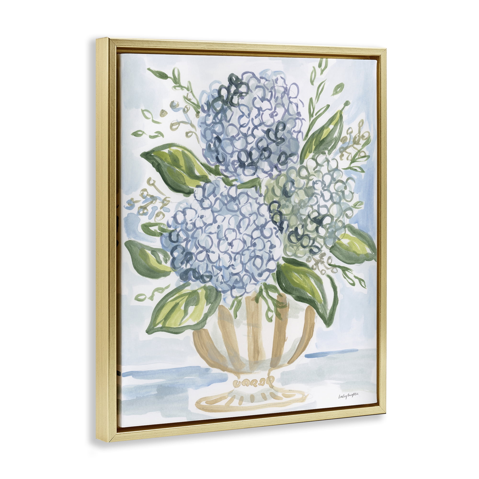 Stupell Industries Serena Pastel Hydrangea Bouquet Gold Framed Floater Canvas Wall Art, design by Haley Knighten