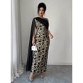 thumbnail image 3 of Black Womens Textured Golden Floral Jacquard Maxi Dress With Chiffon Shawl, One-Shoulder Elegant Evening Gown, 3 of 8