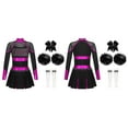 thumbnail image 5 of iiniim Girls Cheer Leader Cheerleading Long Sleeve Crop Top Skirt and Pom Poms Stocking Hair Tie A Hot Pink&White 16, 5 of 7