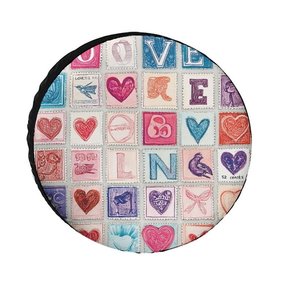 Love Stamps Spare Tire Cover Colorful Heart Weatherproof Wheel Protectors Universal Fit for Trailer SUV Truck Camper Travel Trailer 12inch