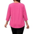 thumbnail image 4 of WellSize 3/4 Sleeve Plus Size Womens Blouses Casual Floral Pleats Tops Summer Crewneck Shirts Tunic Curved Hem Blouses, 4 of 7