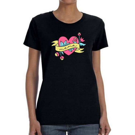 Mama Heart Ribbon Shaped T-Shirt Women -Smartprints Designs, Female Medium