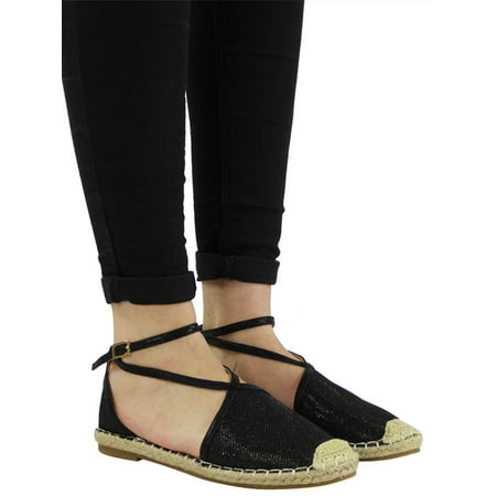 New Gold Espadrilles - Women Low Heel Sandals Ankle Strap Buckle Espadrilles Party Casual Shoes