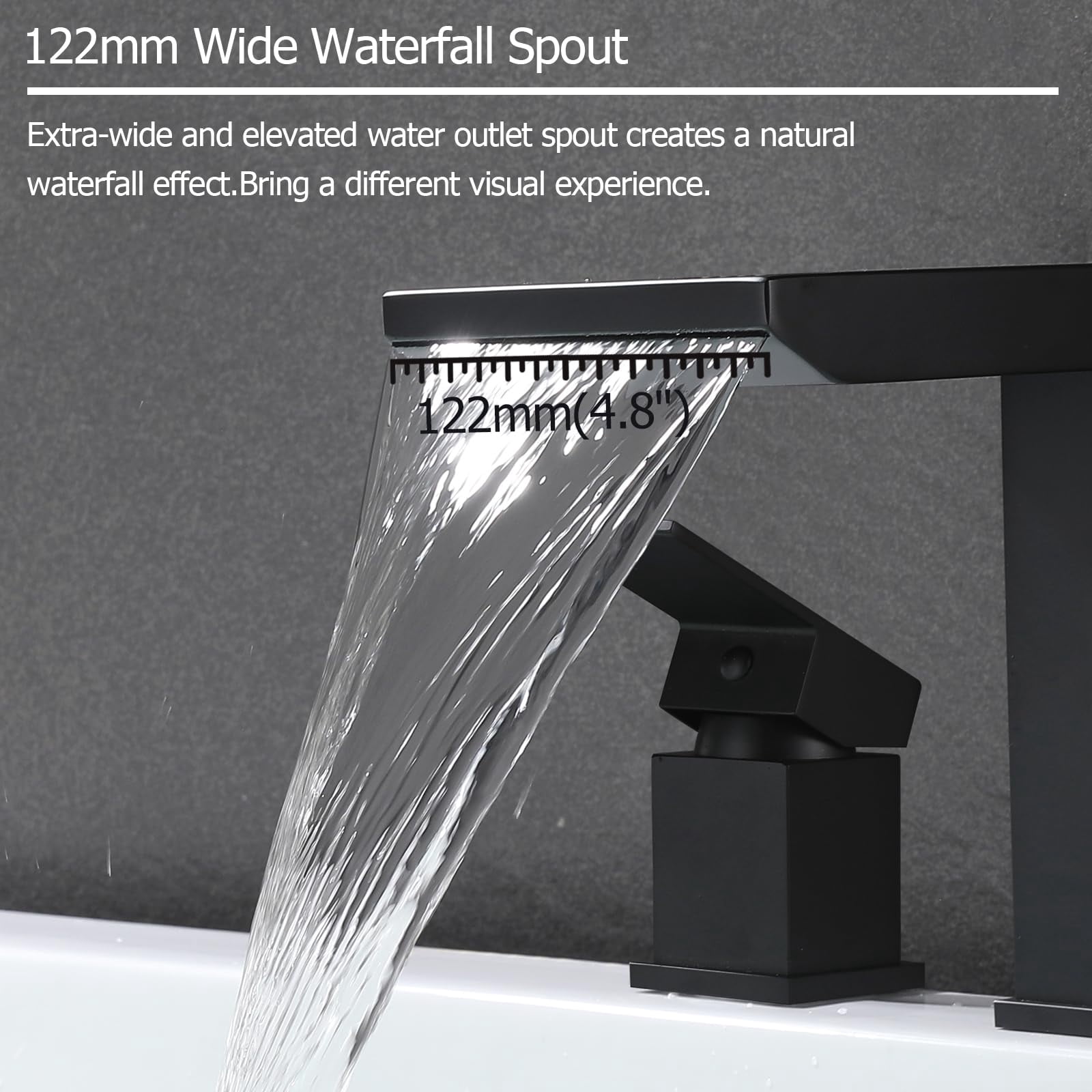 Waterfall Roman Bathtub Faucet Black Brass 3 Holes Deck Mount