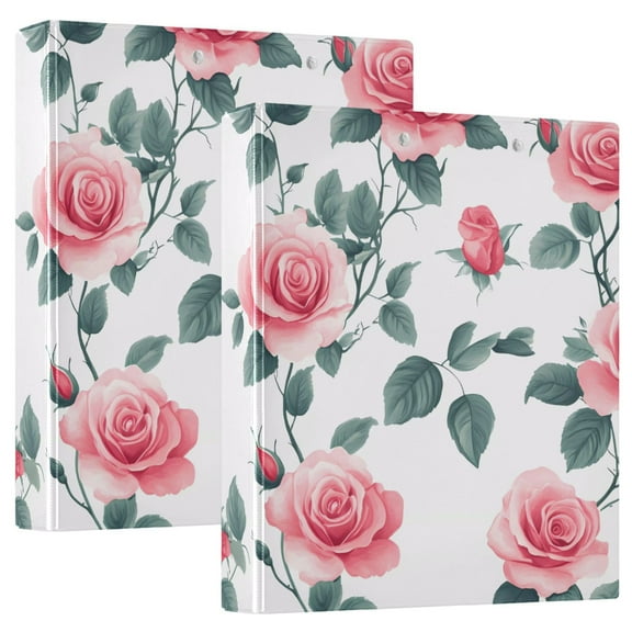 ALAZA Roses Floral-i6 Hardcover 3 Ring Binder 1.5" Round Rings Interior Pockets Binders Organizer 2 Pack
