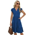 thumbnail image 2 of Scacto Summer Dresses for Women Elegant Classy Casual Spring Midi Fashion V Neck Boho Dress Beach Vacation Clothes with Pocket, 2 of 7
