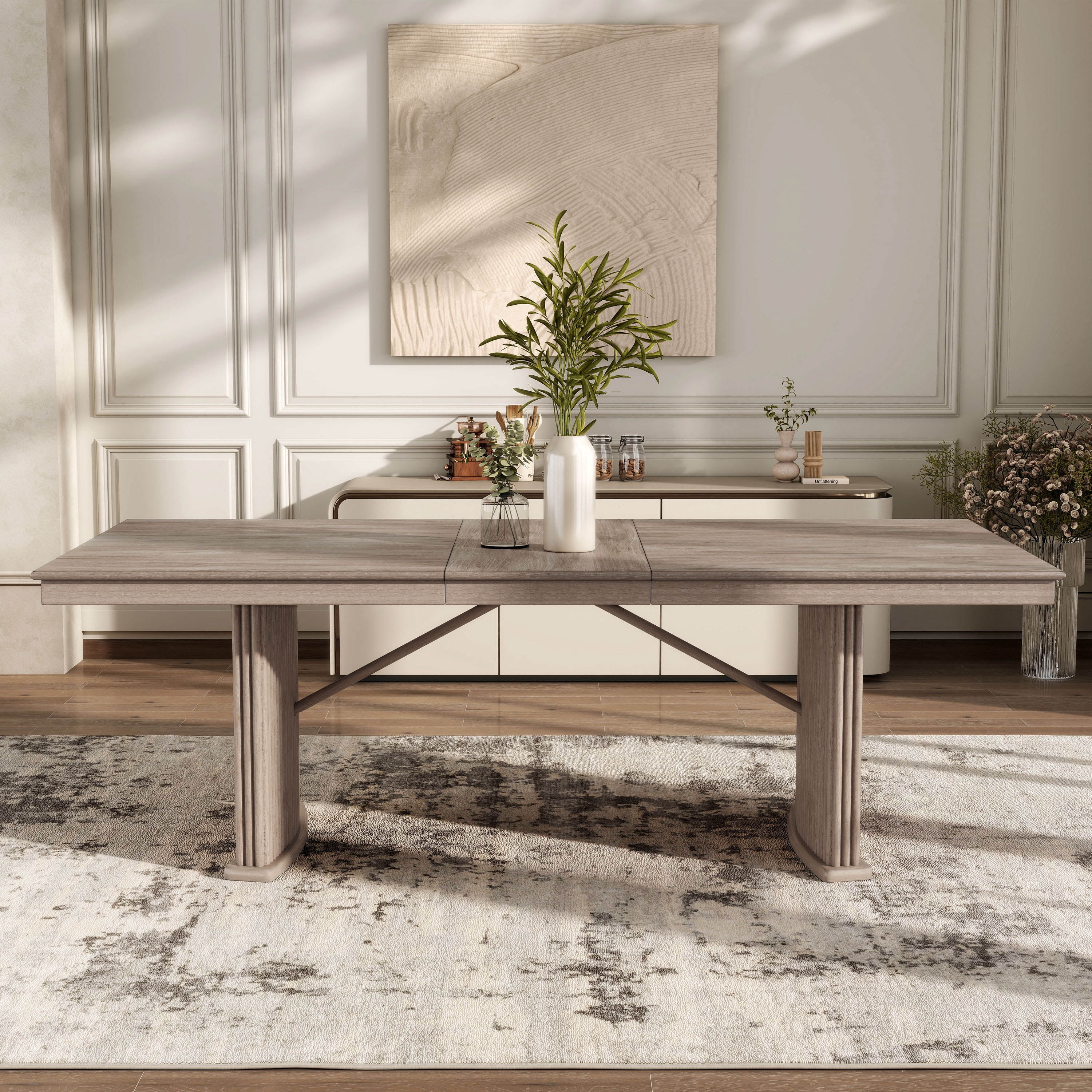 Furniture of America Flin Extendable Solid Wood 90-inch Dining Table, Natural Ash