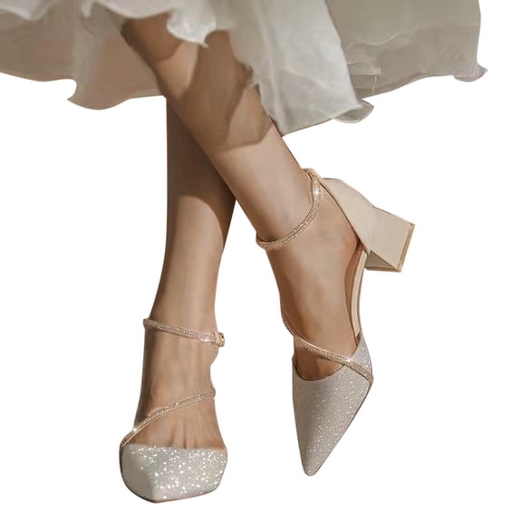 Oyedens Pointed Toe Pump Shoes for Women Ladies Fashion Block Mid Heels Office Wedding Dress Shoes