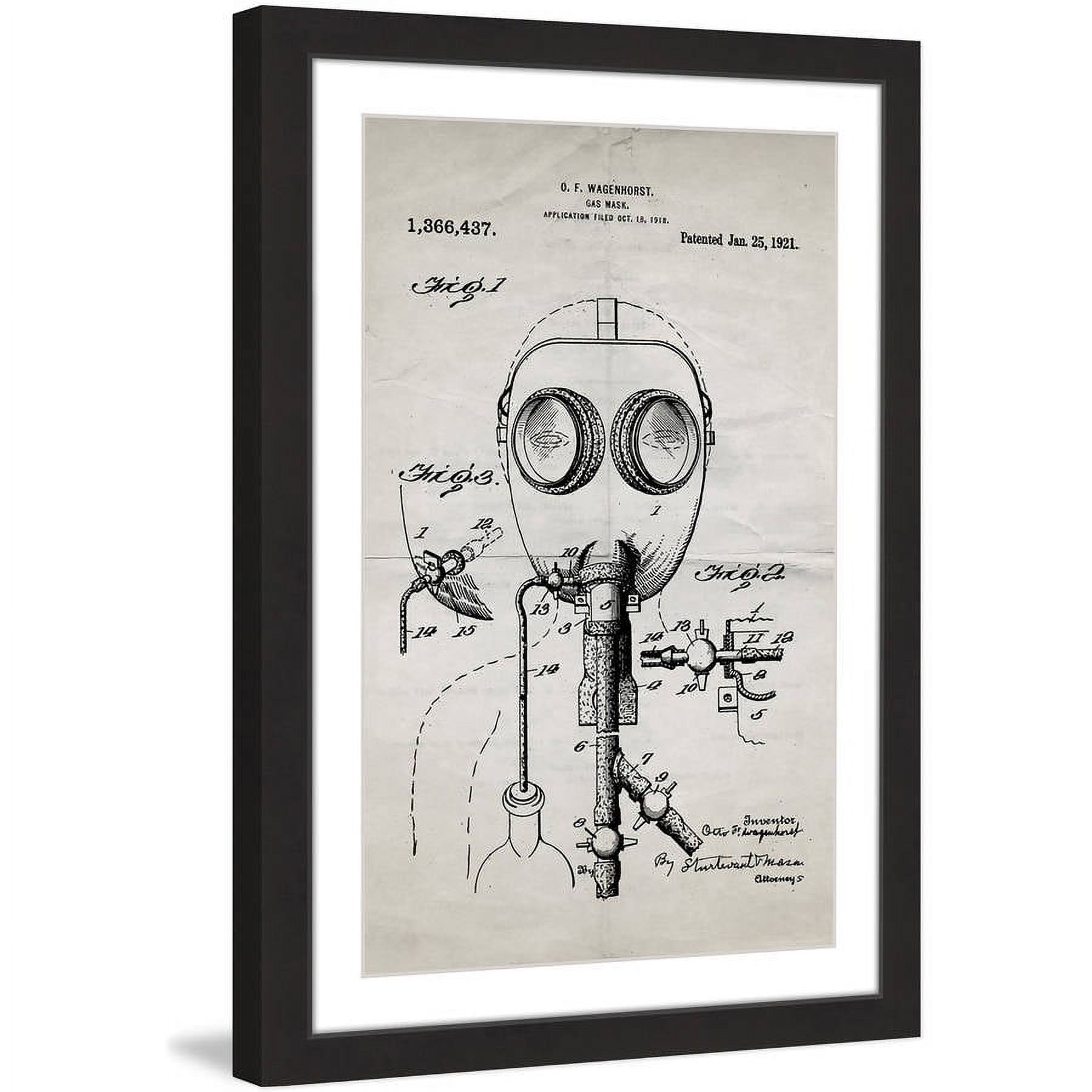 "Gas Mask 1921 Old Paper" Framed Painting Print