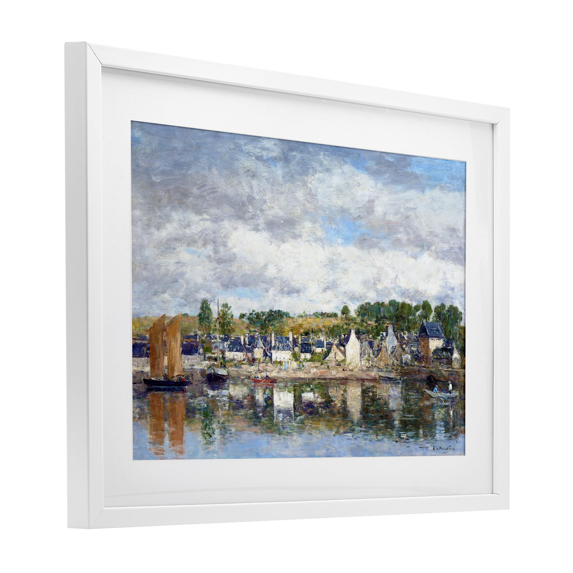 Stupell Industries Village By A River White Framed Print Under Glass, design by Eugene Boudin