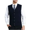 thumbnail image 3 of JUUYY Men's Classic V Neck Wool Blend Sweater Vest Sleeveless Button Buiness Front Knit Cardigan Vest with Pocket Navy L, 3 of 4