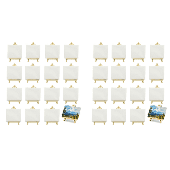 32 Pack 4 X Inch Stretched Mini Canvases Small Painting Canvas with Easel Art for Kids Craft