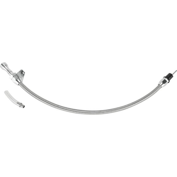 Speedway Motors GM Powerglide Flexible 27 Inch Transmission Dipstick, Firewall Mount, Billet Aluminum Handle with Braided Stainless Hose, Universal Fit, Firewall Mounted