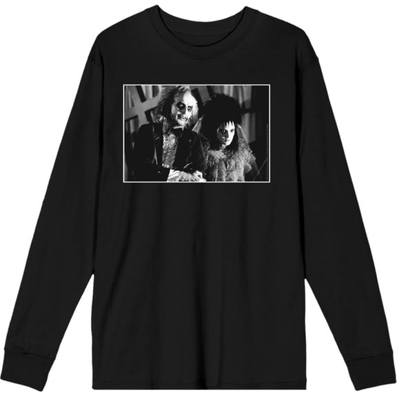Beetlejuice Black & White Wedding Screenshot Adult Black Crew Neck Long Sleeve Tee-Medium