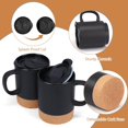 thumbnail image 2 of Lyeasw Coffee Mug with Lid and Cork Bottom, 11.8oz Ceramic Mugs Set of 4 for Tea Coffee Latte, Black, 2 of 6