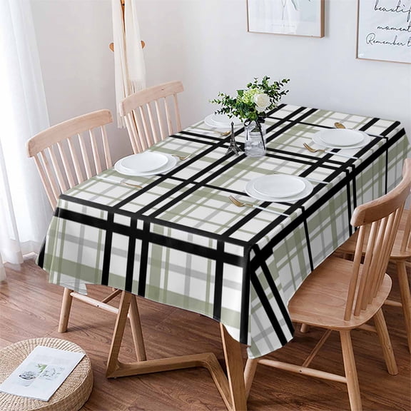 Sage Green Black Plaid Tablecloth Rectangle Table Cloth 52x70 , Waterproof Tablecloth Outdoor Table Cloth, Farmhouse Green Black Checkered Washable Table Cover for Kitchen Dining Party