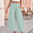 thumbnail image 3 of Women's Pinstripe Wide Leg Pants, Elastic High Waist Baggy Casual Trousers with Side Pockets, Lightweight Comfy Barrel Style Pants for Daily Vacation Wear Green L, 3 of 9