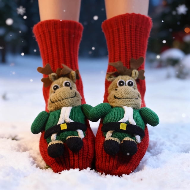 Calcetines de invierno acogedores de ganchillo a mano, calcetines de suelo monos y cálidos con tela elástica y suave, diseños divertidos de animales para regalos de Navidad y para el uso diario