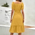 thumbnail image 5 of Weiqiqre Womens Dresses Short Sleeve V-Neck Button Down Smocked Casual Ruffle Slit Maxi Boho Dress, 5 of 6