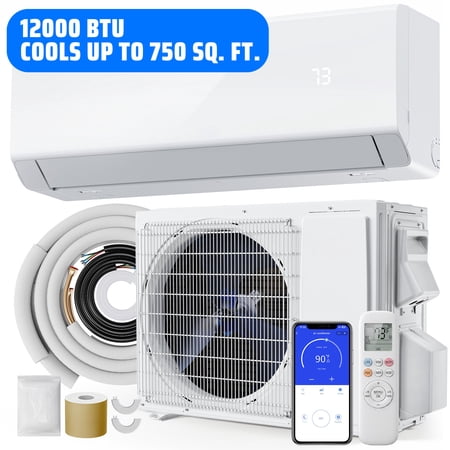 12000 BTU Mini Split Air Conditioner, WiFi Enabled 22 SEER2 208/230V Smart Inverter Ductless AC Heat Pump with Heating Function, Cool & Heat up to 750 Sq.Ft