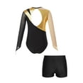thumbnail image 4 of ZDHoor Girls Gymnastics Yoga Dance Sports Outfit Set Long Sleeve Leotard with Athletic Shorts Gold&Black-B 8, 4 of 7
