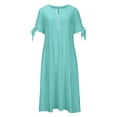 thumbnail image 6 of Afdoent Dresses For Women Solid Color Dress With V Neck Short Sleeve Lace Frilly Long Dress Beach Vacation Clothes Elegant, 6 of 6