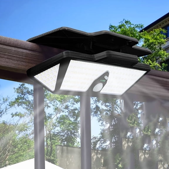 OTDECOR-Large Clip on Solar Lights Outdoor , IP65 Waterproof Wall Lights with USB & 208LED, Portable Light for Fence, Deck, Wall, Garage, Patio (Black-3600mAh)
