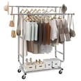thumbnail image 1 of SKYSHALO Clothes Rack 600 lbs Commercial Grade Heavy Duty Clothing Garment Rack with Shelves Adjustable Collapsible Clothing Racks on Wheels with Double Hanging Rod Chrome Finish, 1 of 8
