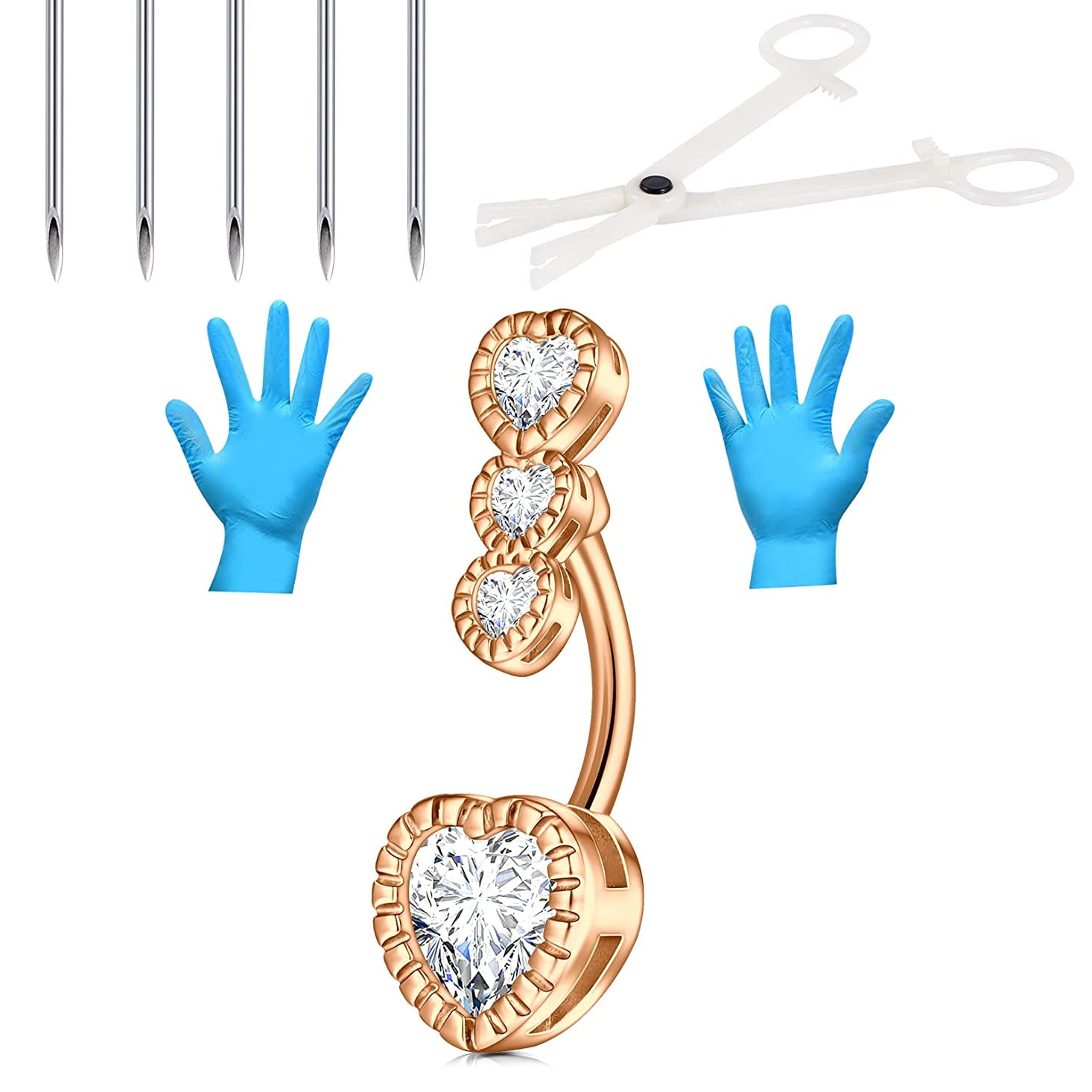 Briana Williams Body Piercing kit,14G Stainless Steel Rose Gold Belly