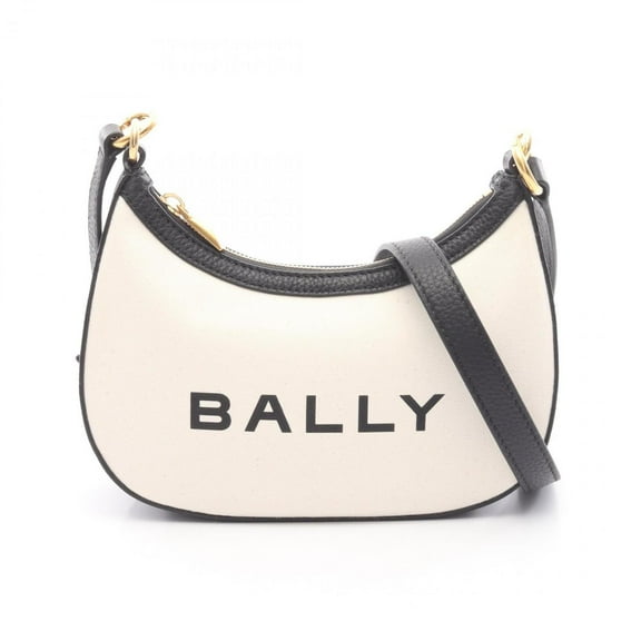 Pre-Owned BALLY Shoulder Bag, Canvas and Leather, Women's, Ivory/Black (Good)
