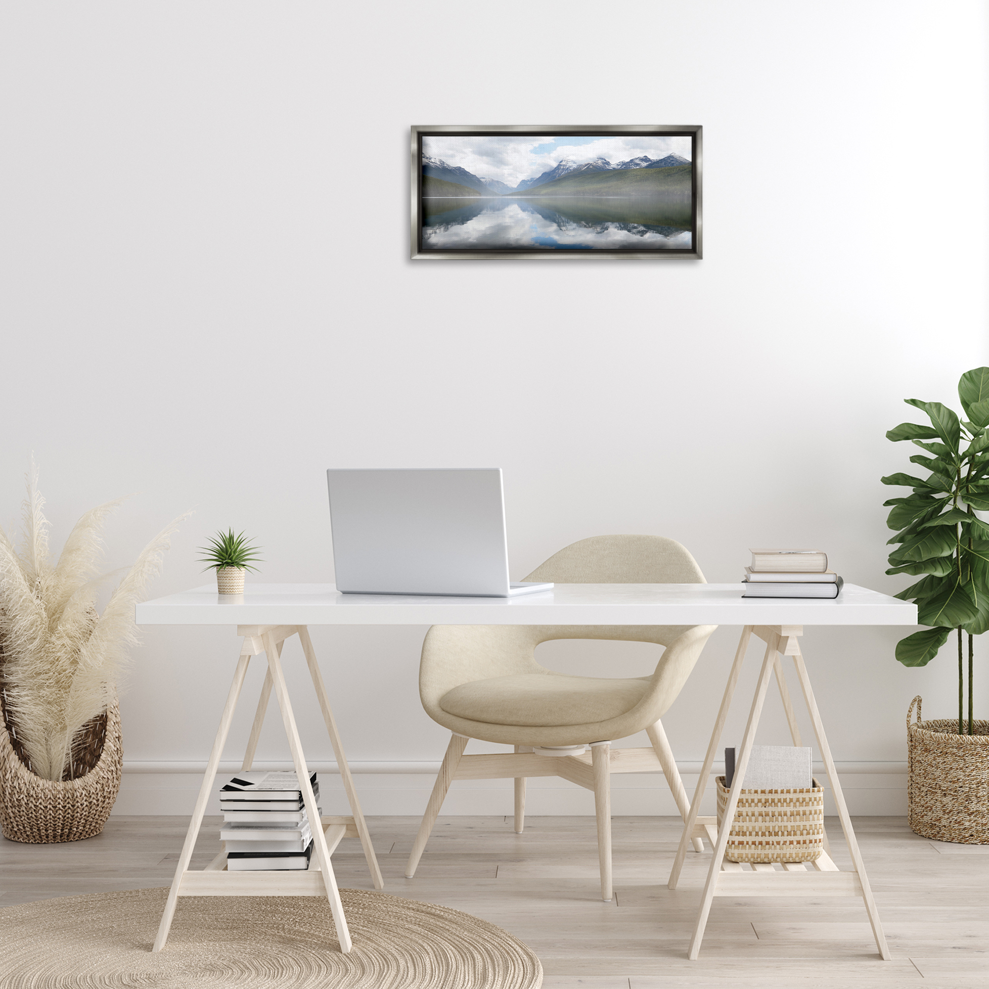 Stupell Industries Mountain Peak Reflections Landscape Photography Gray Floater Framed Art Print Wall Art, 25 x 11