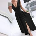 thumbnail image 3 of Robes de Bal pour Femmes Flowy Décontractées Sans Manches Col en V Uni Fendu Maxi Robe Robes de Retour à la Maison, 3 of 5