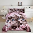 thumbnail image 2 of Erosebridal Animal Cat Bedding King Comforter Set,Pink Flower Bedding Sets King with Comforter,Breathable Reversible Comforter Sets King Size,Floral Room Decorative,3pcs, 2 of 8