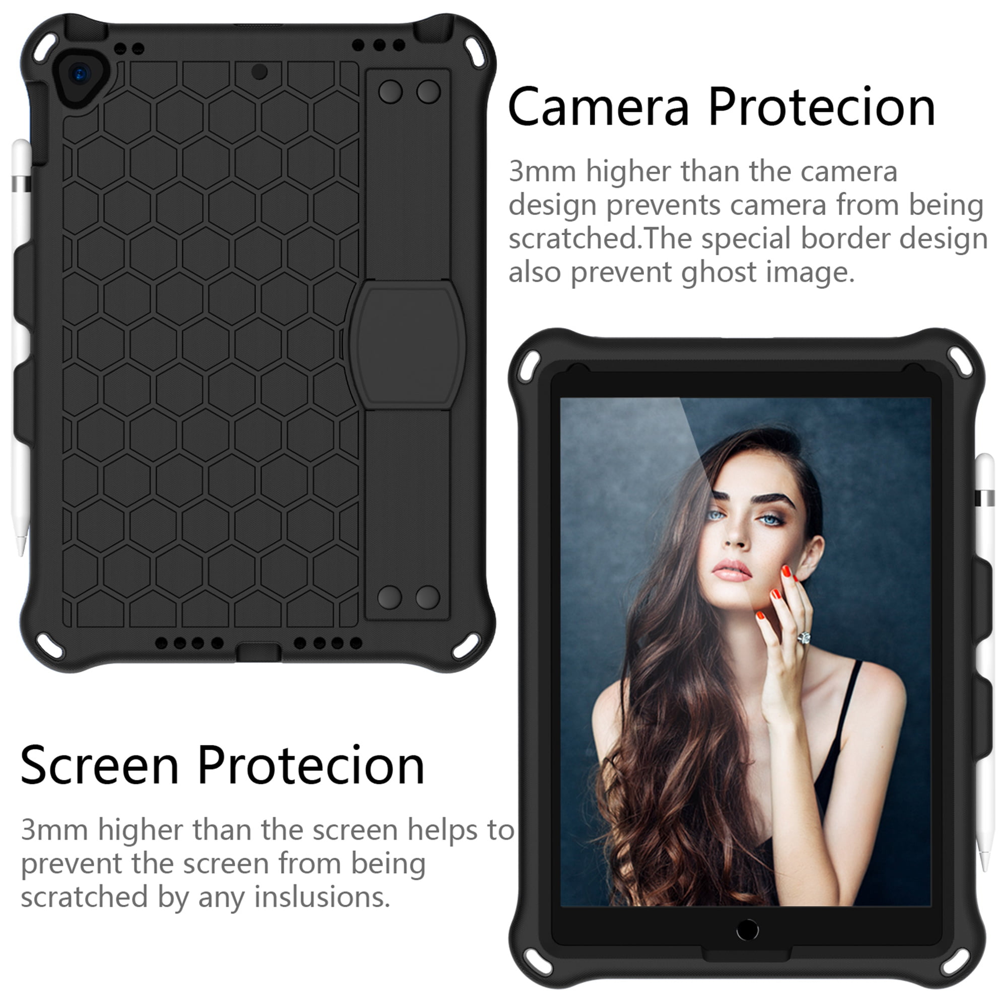 iPad 10.2 2021 Case with Screen Protector, Dteck Shockproof Case for iPad 9th Gen/ iPad 8th Gen / iPad 7th Gen with Removable Shoulder Strap/Hand Strap/Pencil Holder, Heavy Duty Rugged Case, Black