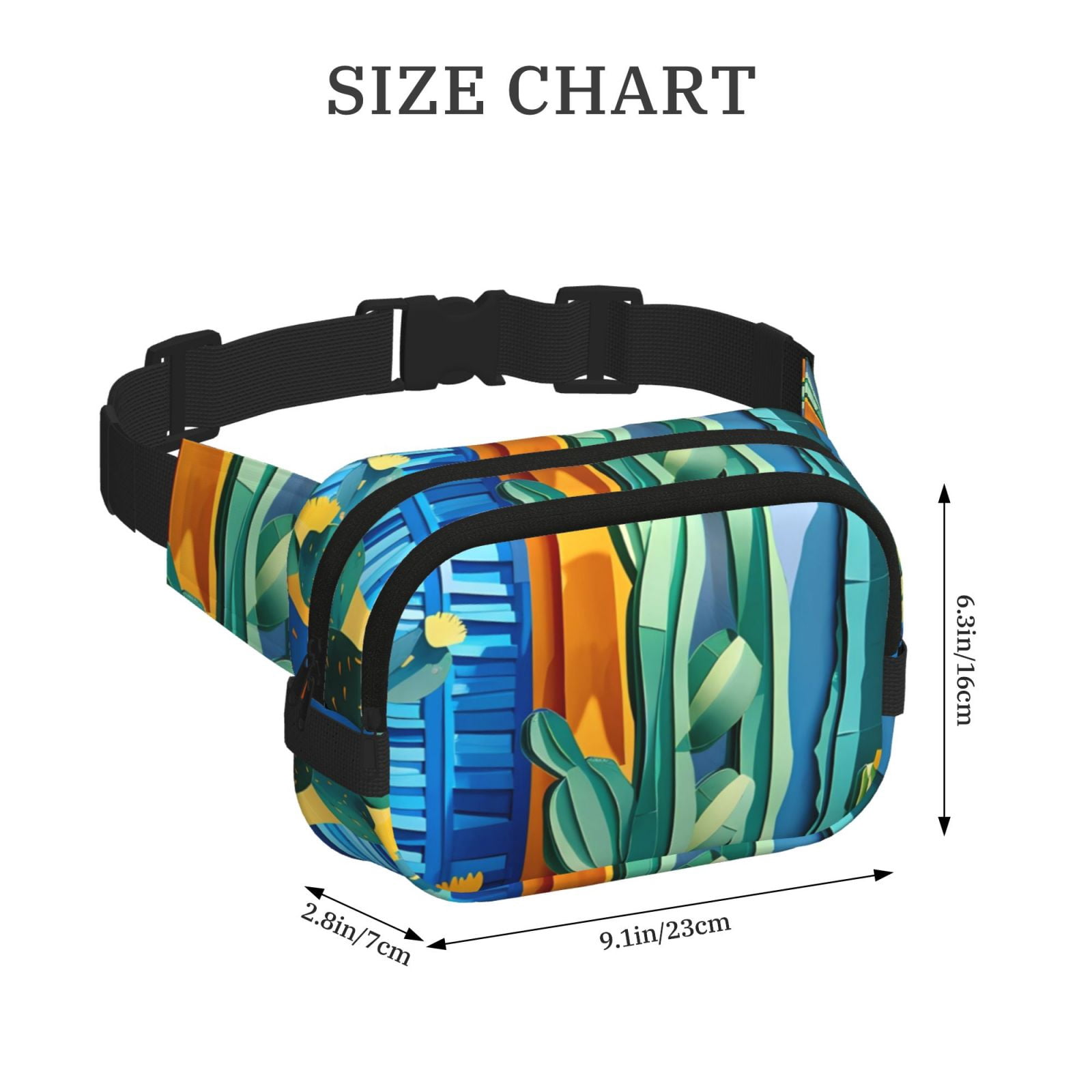 Picia Bright Paper Cactus Scene Print Square Double-Layer Waist Bag Mini Adjustable Waist Belt Bag Exercise Running Travel Hiking