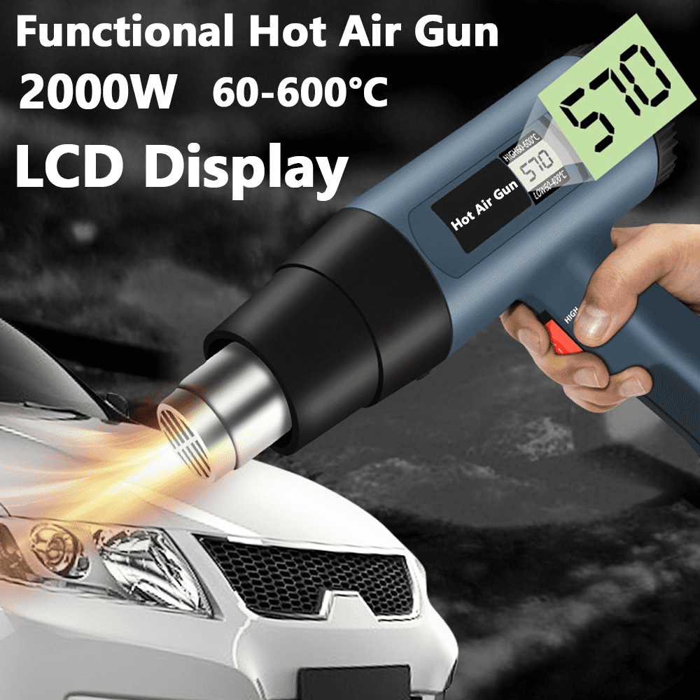Tianlaimei 2000W Corded Heat Gun, 140℉~1112℉ Fast Heating, with LCD Display & 4 Nozzles for Shrinking PVC, Stripping Paint