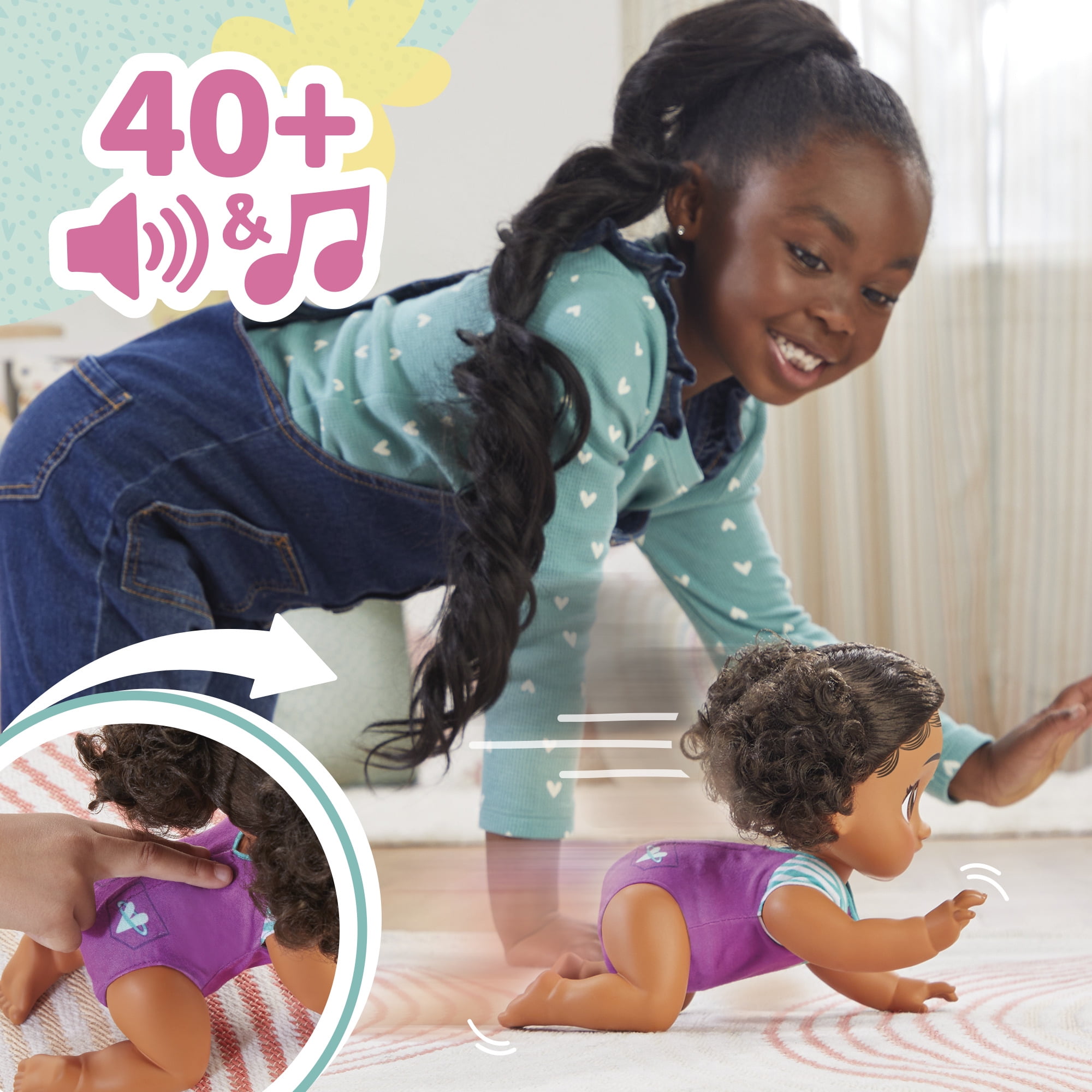 Baby Alive Crawl 'n Play Tilly Tinker Doll, Black Hair, Electronic Kids Toys for Girls & Boys 3+