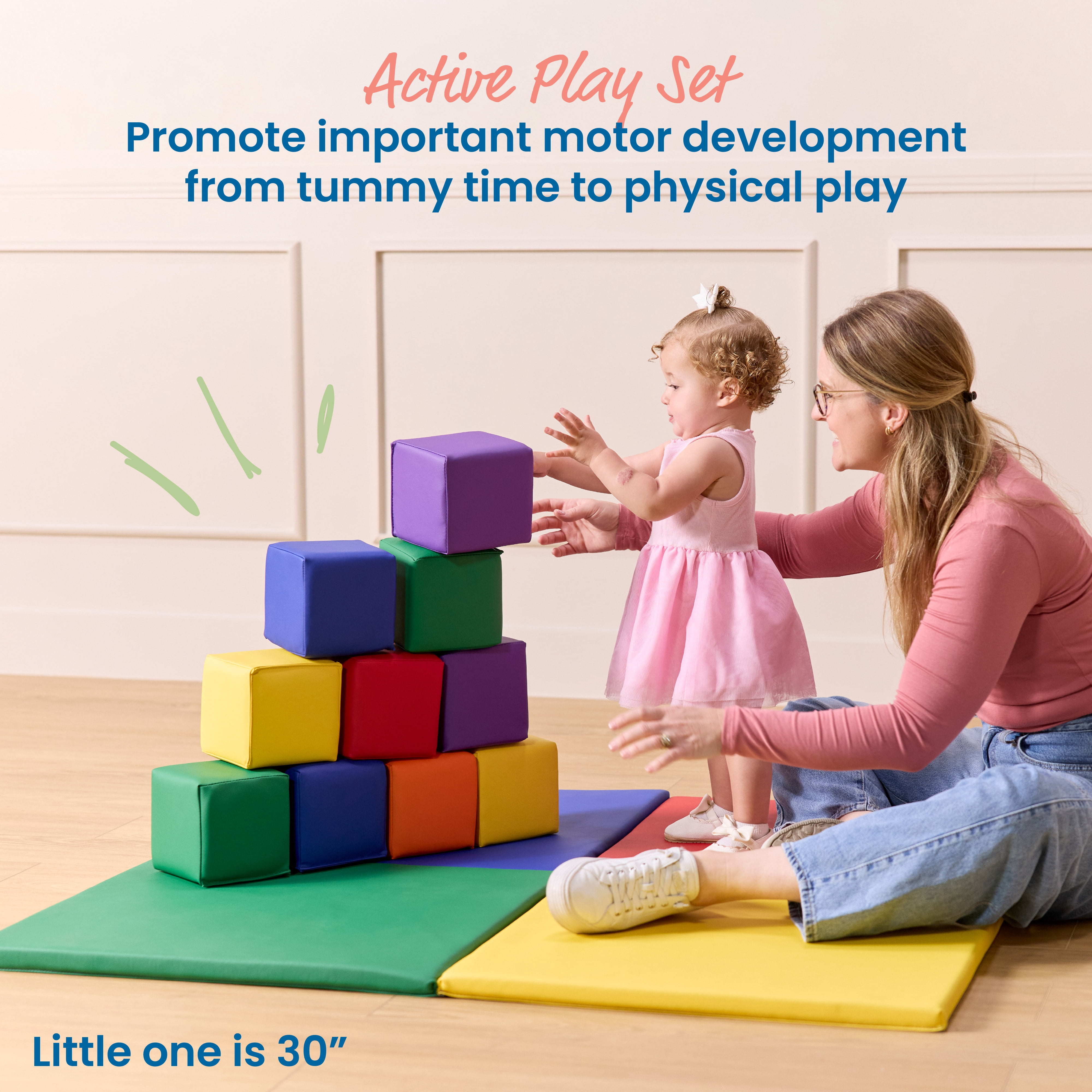 ECR4Kids SoftZone Quad Fold-N-Go Mat and Patchwork Toddler Blocks, Soft Play, Assorted, 13-Piece