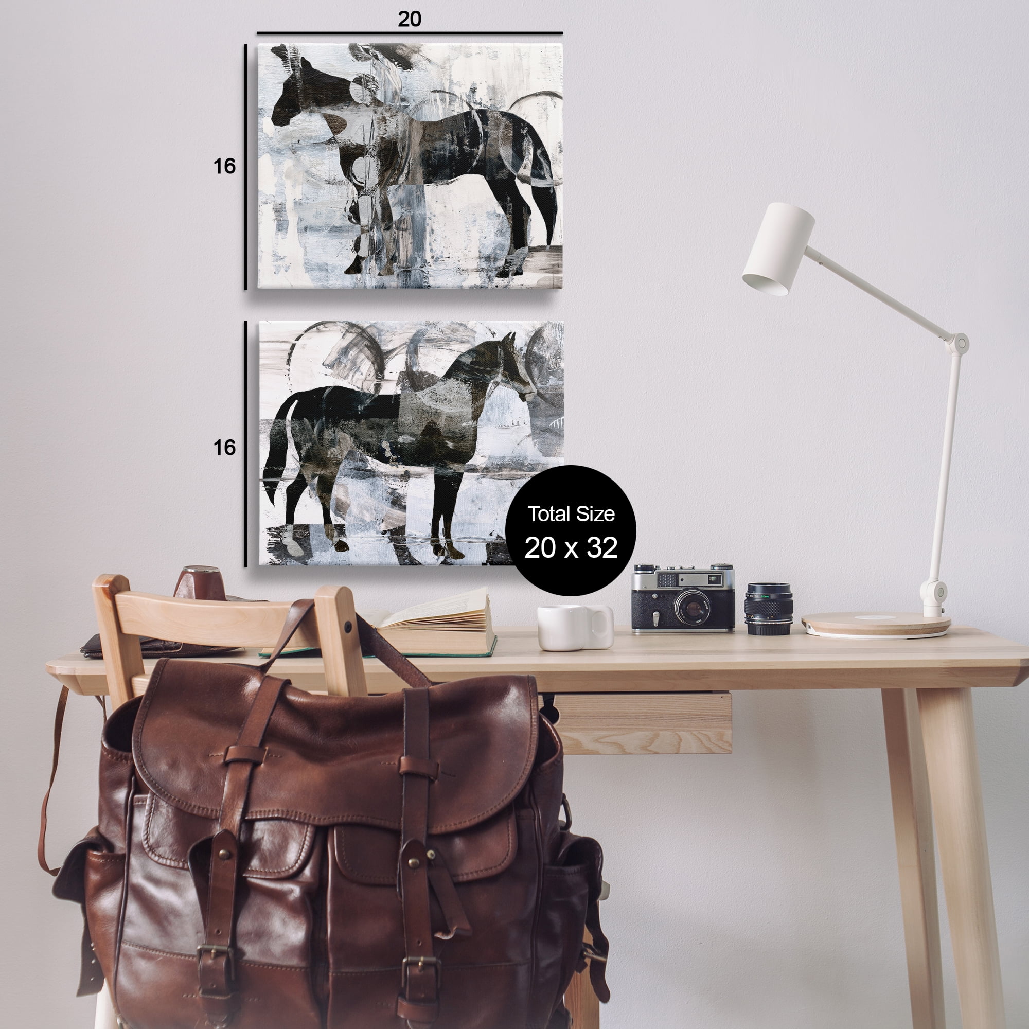 Stupell Industries Abstract Horse Silhouette Circles Animals Painting Wrapped Canvas Art Print Wall Art, 20 x 16, Set of 2