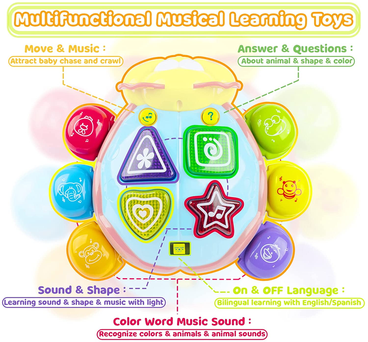 Vanmor Baby Toys 12 to 18 Months Einstein Musical Toy, Infant Crawling Walking Toy for 12-24 Months, Bilingual Toys Spanish English Learning Educational Montessori Toys for 1 Year Old Girl Boy