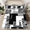 thumbnail image 1 of YST Abstract Geometric Bedding Sheets Full Black White Grey Marble Grid Bed Sheets Silver Gray Stripe Check Fitted Sheet For Kids Adults,Geometry Square Sheets Modern Room Decor, 1 of 4