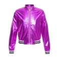 thumbnail image 6 of Sholeno Kids Girls Shiny Metallic Long Sleeve Bomber Jacket Coat Hip Hop Dance Top Motorcycle Purple 10, 6 of 8
